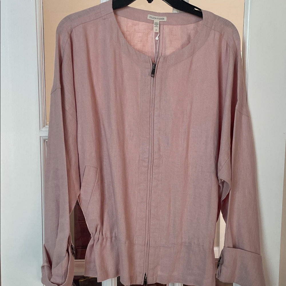 Eileen Fisher Dusty Rose Zip-Front Linen Blend Jacket